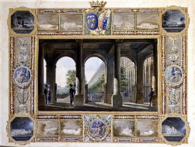 El Palais Royal, París, rodeado de viñetas de las residencias infantiles de Charles Ferdinand, el Duque de Berry (1778-1820) y su esposa Maria Carolina de Borbón de Hilaire Thierry