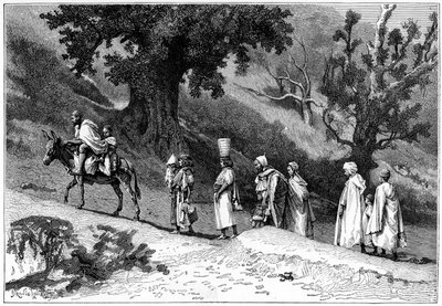 Grupo familiar Kabyle viajando, Argelia, c1890 de Hildibrand