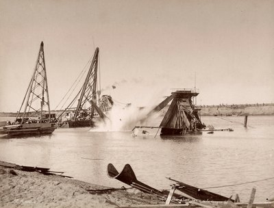 Explosión de una draga colocada en un canal. de Hippolyte Arnoux