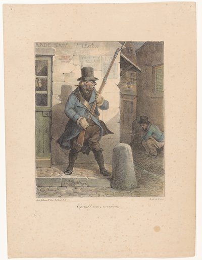 Militar llama cabo, que hace sus negocios en la calle caporal! Venez reconnaître (título sobre objeto) Bocetos litográficos (título de la serie) Croquis lithographiques (título de la serie) de Hippolyte Bellange
