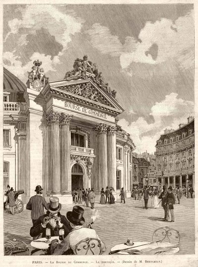 La Bolsa de París en 1889. Dibujo de M. Berteault de Hippolyte Berteaux