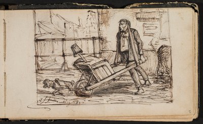 Hombre con carretilla y perrito (página de un cuaderno de bocetos) de Hippolyte Boulenger