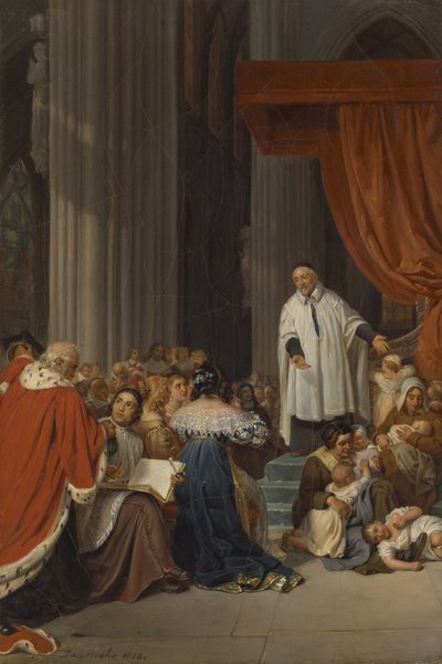 San Vicente de Paúl predicando a la corte de Luis XIII en nombre de los niños abandonados de Hippolyte Delaroche