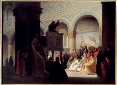 Savonarola (1452-1498) predicando en San Miniato en Florencia de Hippolyte Flandrin