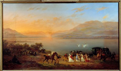 Ataque al coche de Josephine de Beauharnais, Madame Bonaparte, en las orillas del Lago de Garda, por barcos austriacos, 30 de julio de Hippolyte Lecomte