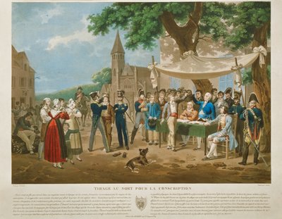 Grabado según Lecomte: Conscriptos echando suertes (grabado) de Hippolyte Lecomte