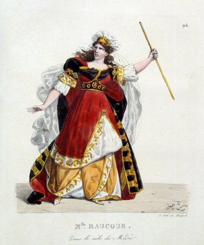 Actriz francesa Mademoiselle Raucourt (fallecida en 1815) en el papel de Medea en la Comédie Française; Litografía de Hippolyte Lecomte (1781-1857) de Hippolyte Lecomte