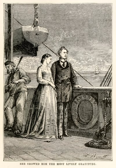 Ella le mostró la más viva gratitud, de La vuelta al mundo en ochenta días de Julio Verne (1828-1905) grabado por Henri-Théophile Hildebrand (1824-97), 1873 de Hippolyte Leon after Benett