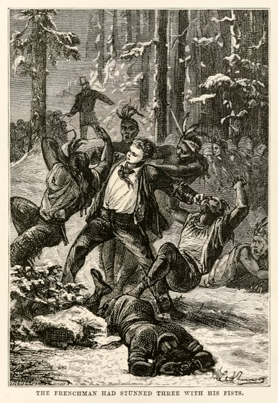 El francés había aturdido a tres con sus puños, de La vuelta al mundo en ochenta días de Julio Verne (1828-1905) grabado por Henri-Théophile Hildebrand (1824-97), 1873 de Hippolyte Leon after Benett