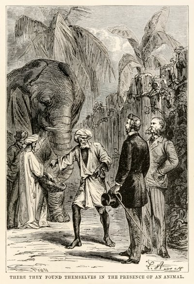 Allí se encontraron en presencia de un animal, de La vuelta al mundo en ochenta días de Julio Verne de Hippolyte Leon after Benett