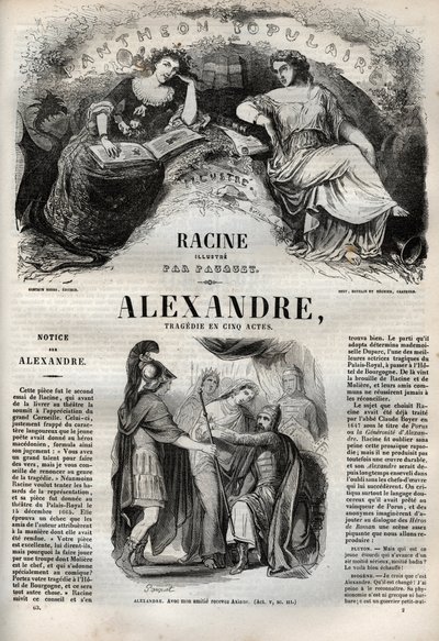Alejandro el Grande tragedia en cinco actos - grabado en "Oeuvres de Jean Racine" ilustrado por Pauquet y nota de Emile de La Bedolliere - 1851 de Hippolyte Louis Pauquet