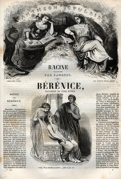 Berenice tragedia en cinco actos - grabado en "Oeuvres de Jean Racine" ilustrado por Pauquet y nota de Emile de La Bedolliere - 1851 de Hippolyte Louis Pauquet