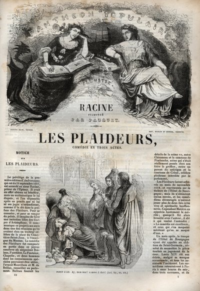 Les Plaideurs (1668) comedia en tres actos - grabado en "Obras de Jean Racine" ilustrado por Pauquet y con nota de Emile de La Bedolliere - 1851 de Hippolyte Louis Pauquet