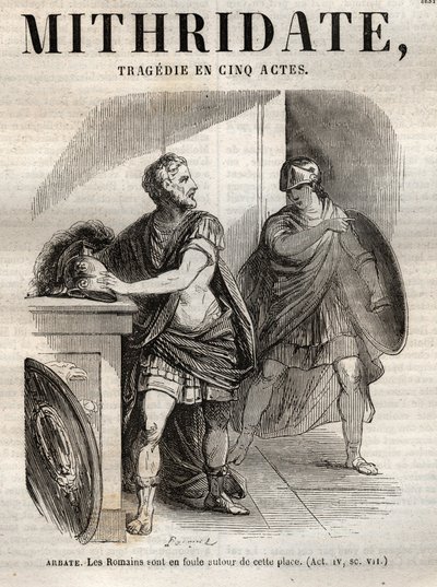 Mithridate tragedia en cinco actos de Jean Racine - grabado en "Obras de Jean Racine" ilustrado por Pauquet y con nota de Emile de La Bedolliere - 1851 de Hippolyte Louis Pauquet