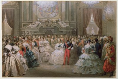 Reina Victoria (1819-1901) y el Príncipe Alberto (1819-61) en una cena de gala ofrecida por Napoleón III y Eugenia, 1853 de Hippolyte Louis Pauquet