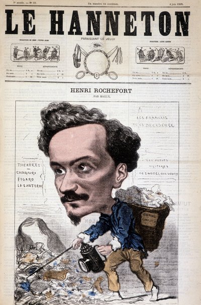 Caricatura de Henri Rochefort (1831-1913), periodista, escritor y político francés. En Le Hanneton, 4 de junio de Hippolyte Mailly