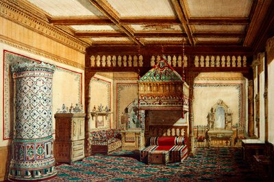 Dormitorio en el palacio del Gran Duque Vladimir Alexandrovich en San Petersburgo de Hippolyte Monighetti
