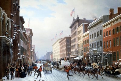 Una calle de Manhattan en Nueva York en 1840. Pintura de Hippolyte Victor Valentin Sebron (1801-1879) 1840 de Hippolyte Victor Valentin Sebron