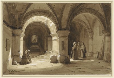 Bóvedas de monasterio con monjes de Hippolyte Victor Valentin Sebron