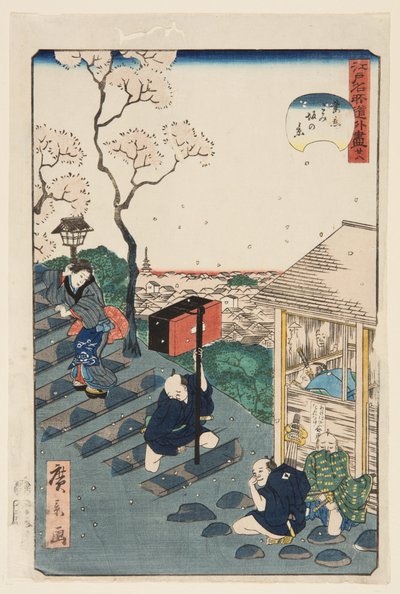 No. 28, Vista de la colina Gomi en Tsumagoi (Tsumagoi Gomizaka no kei) (xilografía en color) de Hirokage Utagawa