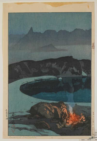 Acampada en Washiha, de la serie Doce escenas en los Alpes japoneses, época de Taisho de Hiroshi Yoshida