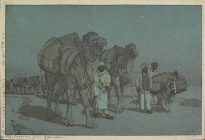 Caravana desde Afganistán en una noche de luna de Hiroshi Yoshida