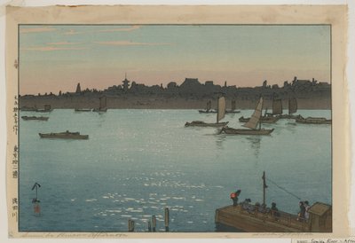Río Sumida - Tarde, de la serie, Doce escenas de Tokio, época Taisho de Hiroshi Yoshida