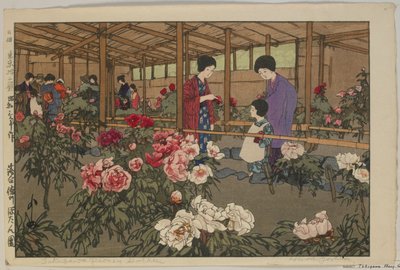 Jardín de Peonías Tokugawa, de la serie, Doce Escenas de Tokio, era Showa de Hiroshi Yoshida