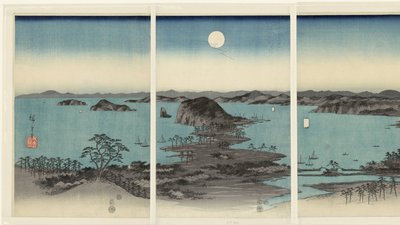 Panorama vespertino sobre las ocho caras de Kanazawa en la provincia de Musashi
Buyo Kanazawa hassho yakei (título en el objeto)
Nieve, luna y flores (título de la serie)
Setsugekka (título de la serie) de Hiroshige (I) , Utagawa