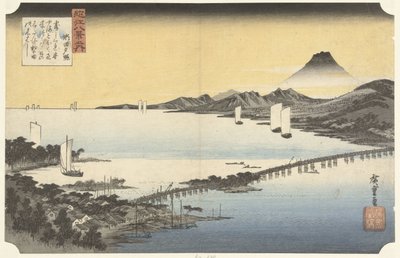Resplandor de la tarde en Seta Seta no sekisho (título sobre objeto) Ocho vistas de la provincia de Omi (título de la serie) Omi hakkei (título de la serie sobre el objeto) de Hiroshige (I) , Utagawa