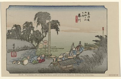 Fujikawa No. 38. Fujikawa: one of the fifty-three noted places on Tokaido, painted by Hiroshige (title on object) De Tôkaidô van Hiroshige (series title) Hiroshige no fude Tôkaidô (series title on object) de Hiroshige (I) , Utagawa