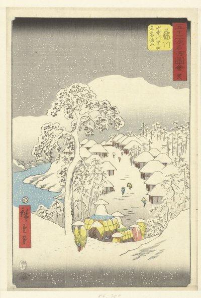 Fujikawa, un pueblo de montaña también llamado Fujiyama Fujikawa sanchu no sato Fujiyama (título sobre objeto) Rostros famosos en las 53 estaciones (título de la serie) Gojusan tsugi meisho zue (título de la serie sobre el objeto) de Hiroshige (I) , Utagawa