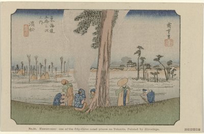 Hamamatsu No. 30. Hawawatsu: uno de los cincuenta y tres lugares destacados en Tokaido, pintado por Hiroshige De Tôkai dô van Hiroshige (título de la serie) Hiroshige no fude Tôkaidô (título de serie sobre objeto) de Hiroshige (I) , Utagawa