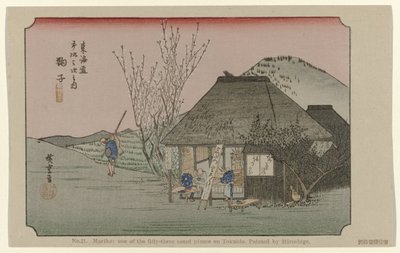 Mariko No. 21. Mariko: uno de los cincuenta y tres lugares destacados en Tokaido, pintado por Hiroshige De Tôkaidô van Hiroshige (título de la serie) Hiroshige no fude Tôkaidô (título de serie sobre objeto) de Hiroshige (I) , Utagawa