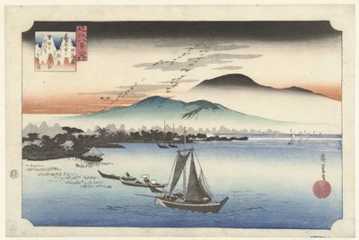 Gansos donde se posan en Katata Katata no rakugan (título sobre el objeto) Ocho vistas de la provincia de Omi (título de la serie) Omi Hakkei (título sobre objeto) de Hiroshige (I) , Utagawa