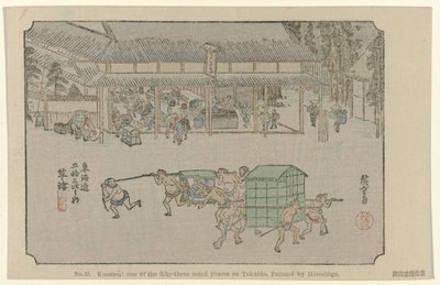 No. 53. Kusatsu: uno de los cincuenta y tres lugares destacados en Tokaido, pintado por Hiroshige De Tôkaidô van Hiroshige (título de la serie) Hiroshige no fude Tôkaidô (título de serie sobre objeto) de Hiroshige (I) , Utagawa