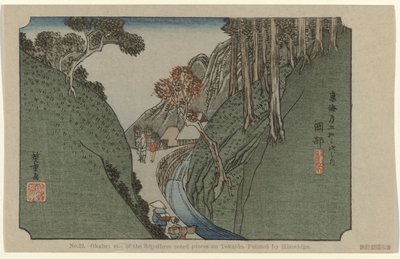 Okabe No. 22. Okabe: uno de los cincuenta y tres lugares señalados en Tokaido, pintado por Hiroshige (título sobre el objeto) De Tôkaidô van Hiroshige (título de la serie) Hiroshige no fude Tôkaidô (título de serie sobre objeto) de Hiroshige (I) , Utagawa