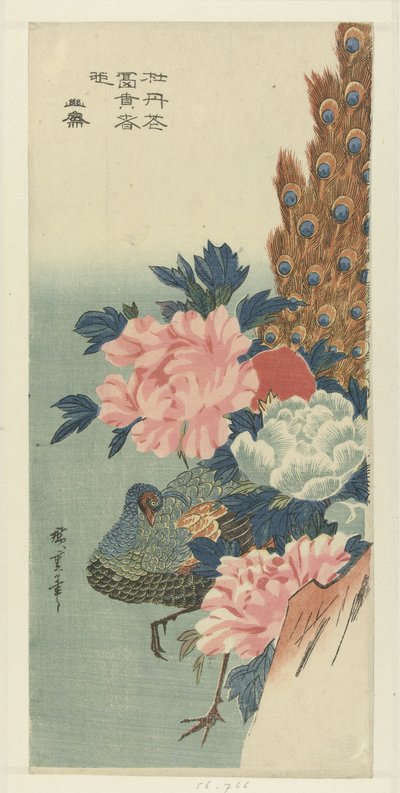 pavo real y peonias de Hiroshige (I) , Utagawa