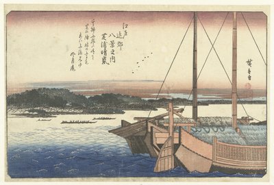 Atardecer en la playa de Shiba. Shibaura no seiran (título sobre objeto) Ocho vistas del área de Edo (título de la serie) Edo kinko hakkei no uchi (título de la serie sobre el objeto) de Hiroshige (I) , Utagawa