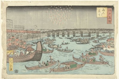 Fuegos artificiales en Ryogoku Ryogoku hanabi (título sobre objeto) Lugares famosos en Edo (título de la serie) Edo meisho (título de la serie sobre el objeto) de Hiroshige (II) , Utagawa
