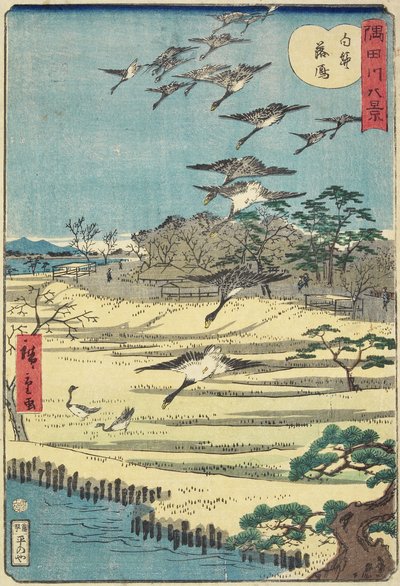 Gansos regresando a Shirahige, noviembre de 1861 de Hiroshige II