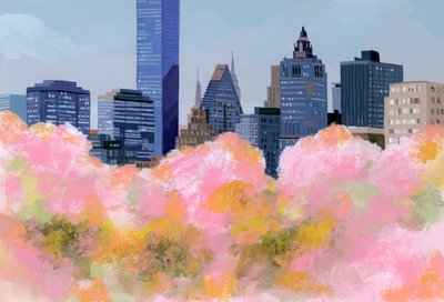 Nueva York y cerezos en flor, 2016 de Hiroyuki Izutsu