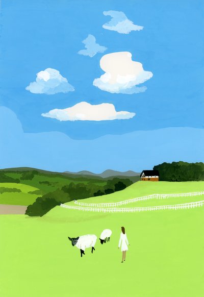 Pradera y ovejas de Hiroyuki Izutsu
