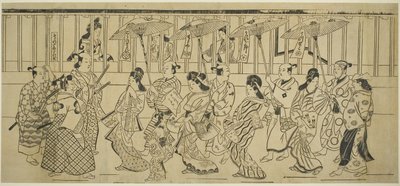Desfile de cortesanas, c.1690 (xilografía; sumizuri-e, kakemono yoko-e) de Hishikawa Moronobu