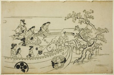 Fiesta de Observación de Flores con Cortina con Escudo, de la serie "Observación de Flores en Ueno (Ueno hanami no tei)" de Hishikawa Moronobu