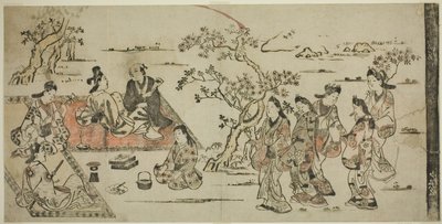 Contemplación de flores de Hishikawa Moronobu
