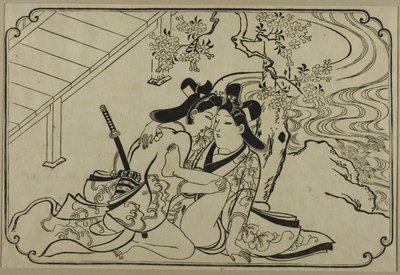 Amantes en el jardín, de una serie sin título de grabados eróticos de Hishikawa Moronobu