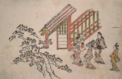 Cerca de la nueva puerta de Yoshiwara de Hishikawa Moronobu
