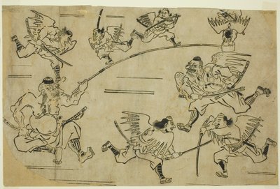 El rey Tengu entrenando a sus alumnos de Hishikawa Moronobu