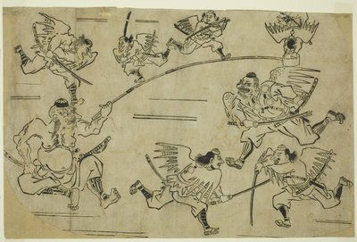 El Rey Tengu Entrenando a sus Pupilos, c.1690 de Hishikawa Moronobu